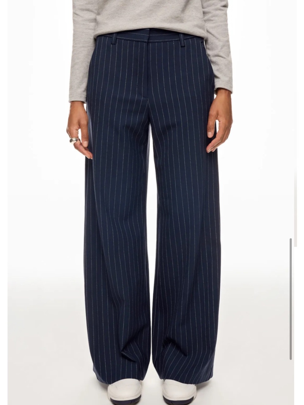 Maje Blue Pinstripe Wide Leg Trouser, Size: FR 38
